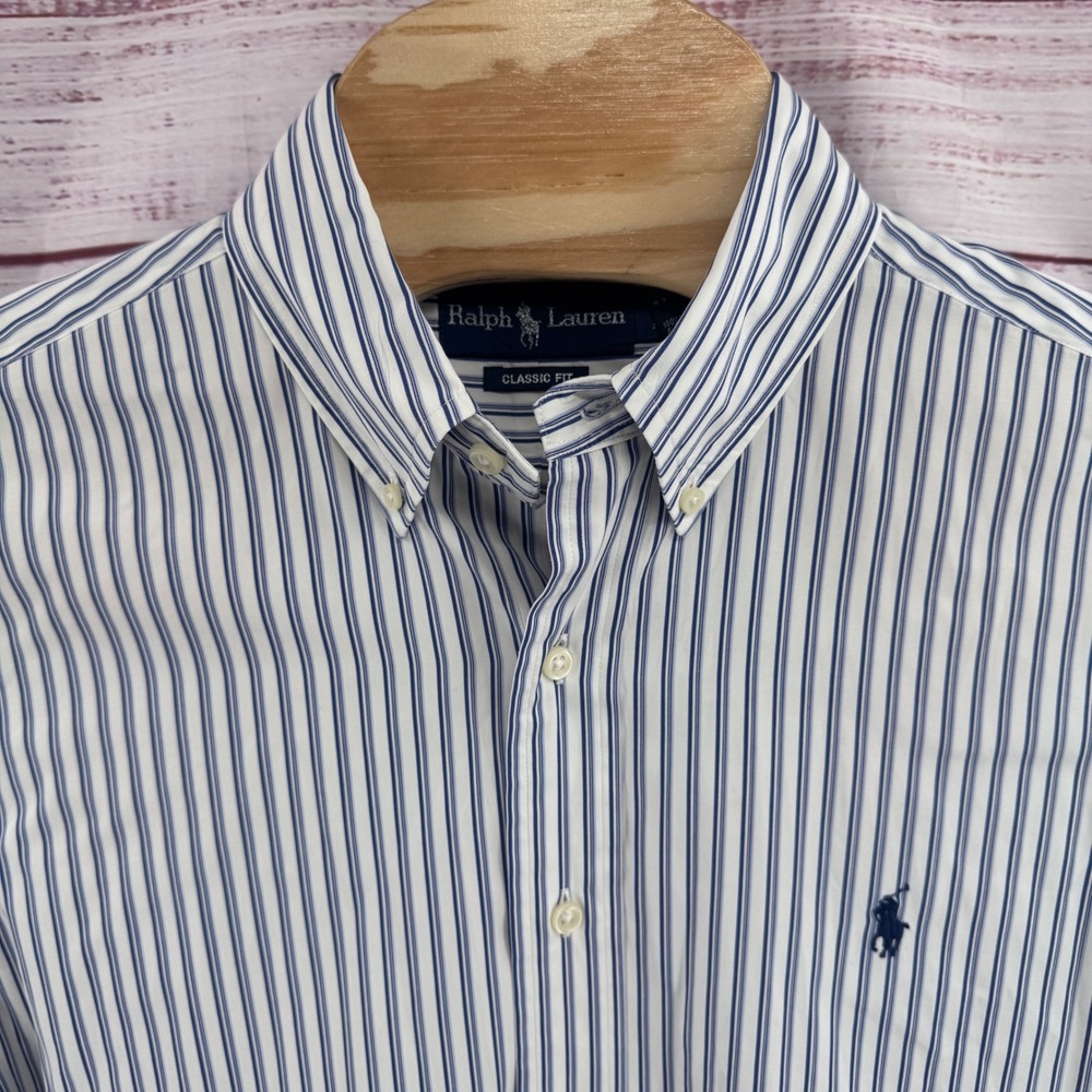 Ralph Lauren Shirt Mens Large Classic Fit Striped Short Sleeve Button Down - Picture 1 of 7
